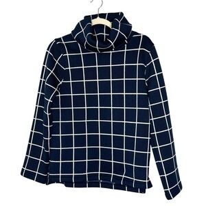 J. Crew Grid Check Pattern Funnel Cowl Neck Pullover Top‎ Long Sleeve Small ??